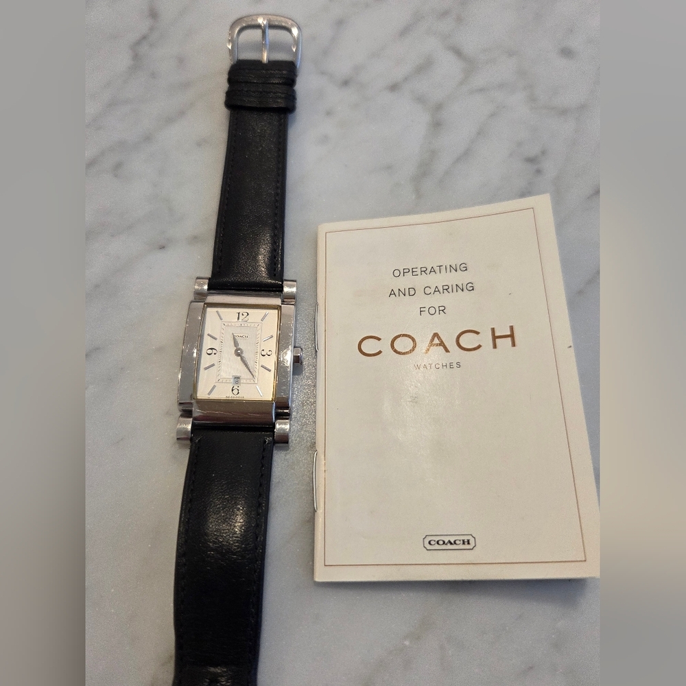 Coach Stainless Steel and Black Leather Watch